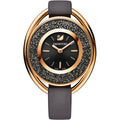 Swarovski Crystalline Oval Watch, Leather Strap, Gray, Rose Gold Tone