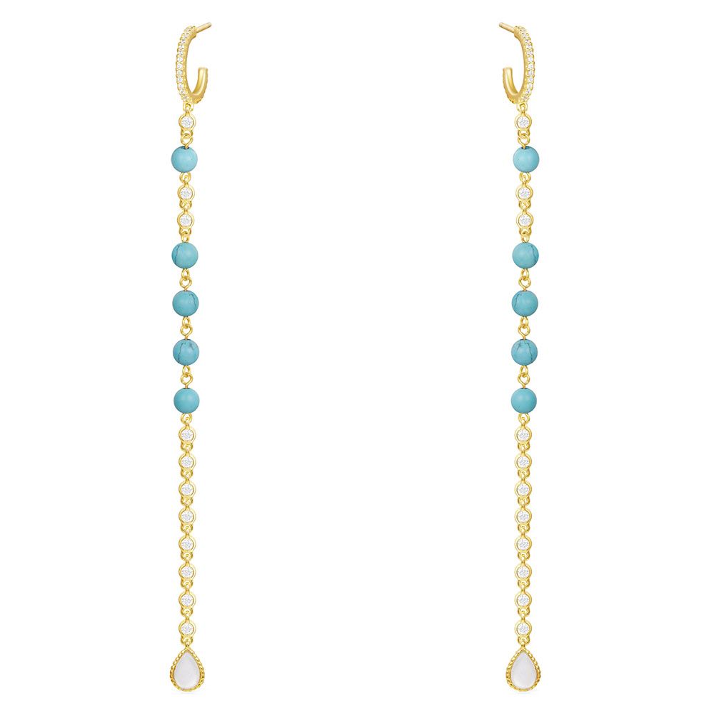 APM Leaves long earrings with turquoise beads