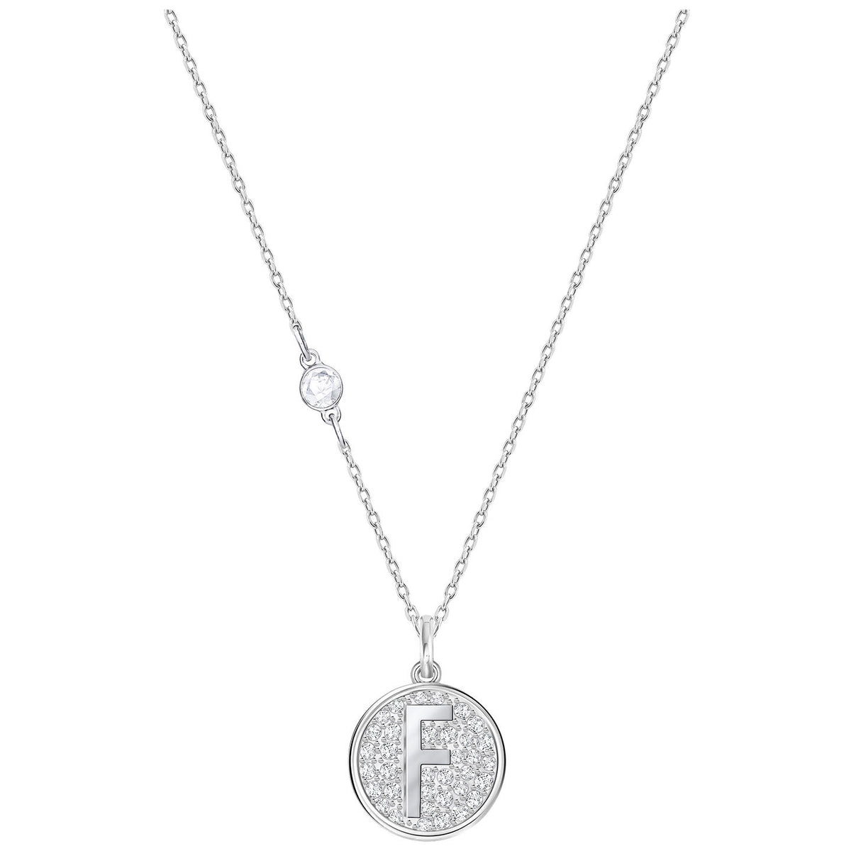 Swarovski Letter F Pendant, White, Rhodium Plating