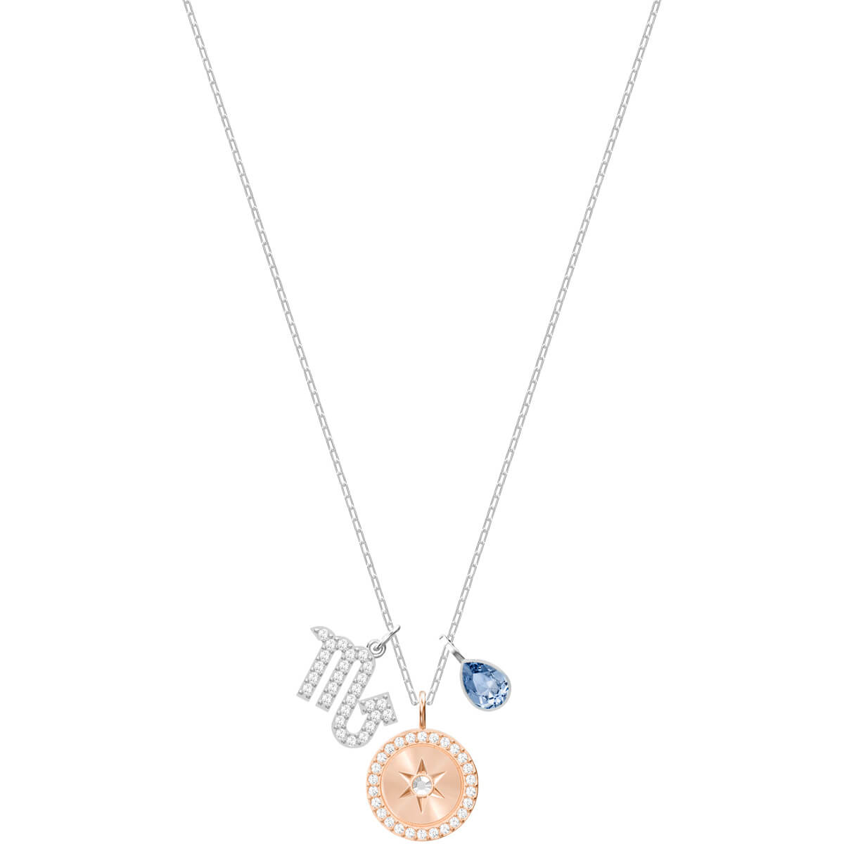 ZODIAC PENDANT, SCORPIO, TEAL, RHODIUM PLATING