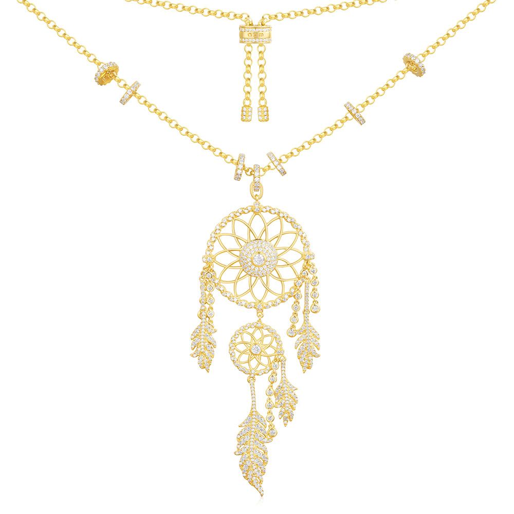 APM Yellow Silver Dream Catcher Necklace