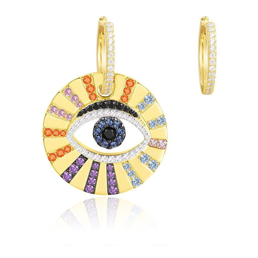 APM Asymmetric Yellow Silver Pop Multicolor Lucky Eye Earrings