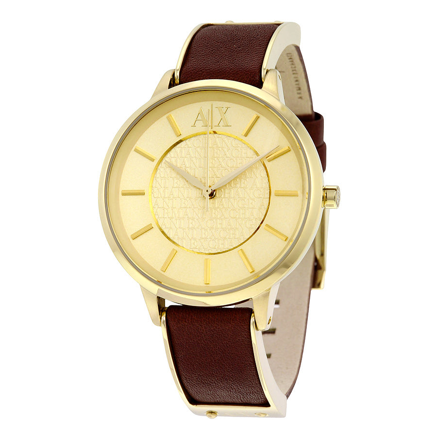 ARMANI EXCHANGE Olivia Gold Dial Brown Leather Ladies Watch