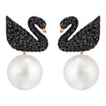 Swarovski Iconic Swan Pierced Earring Jackets, Black, Rose Gold Plating