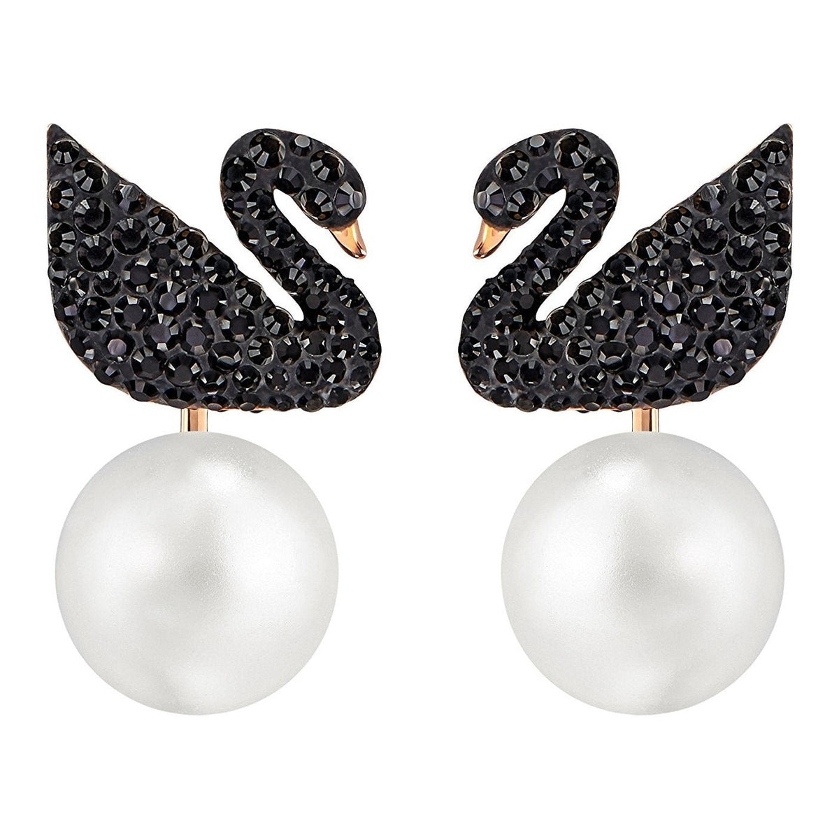 Swarovski Iconic Swan Pierced Earring Jackets, Black, Rose Gold Plating