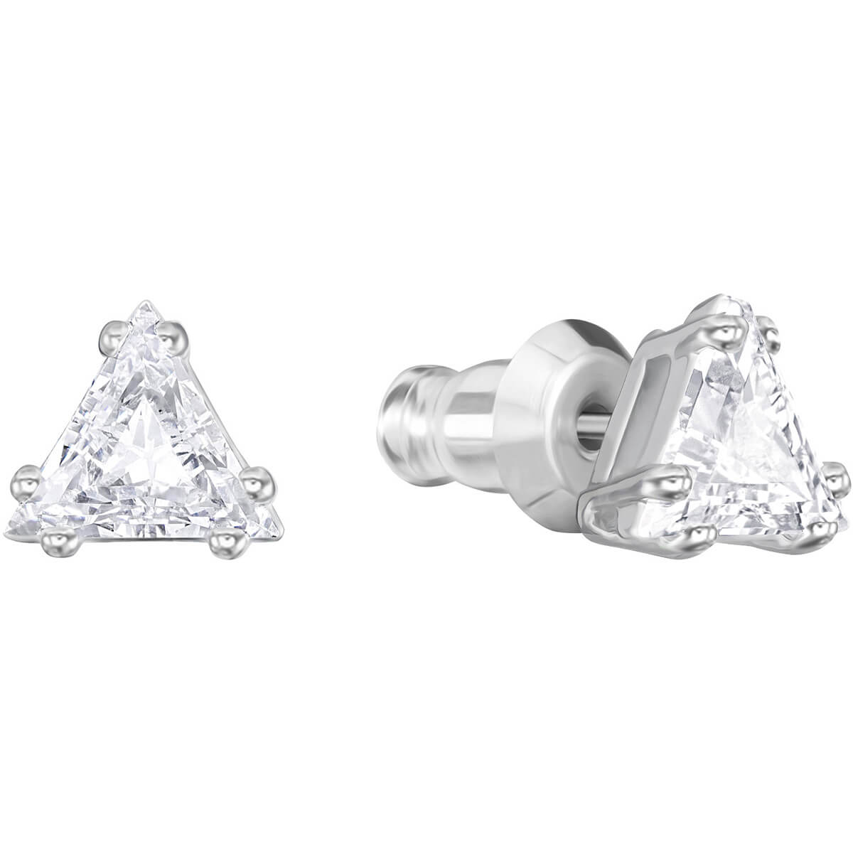 Swarovski Attract Triangle Stud Pierced Earrings, White, Rhodium Plating