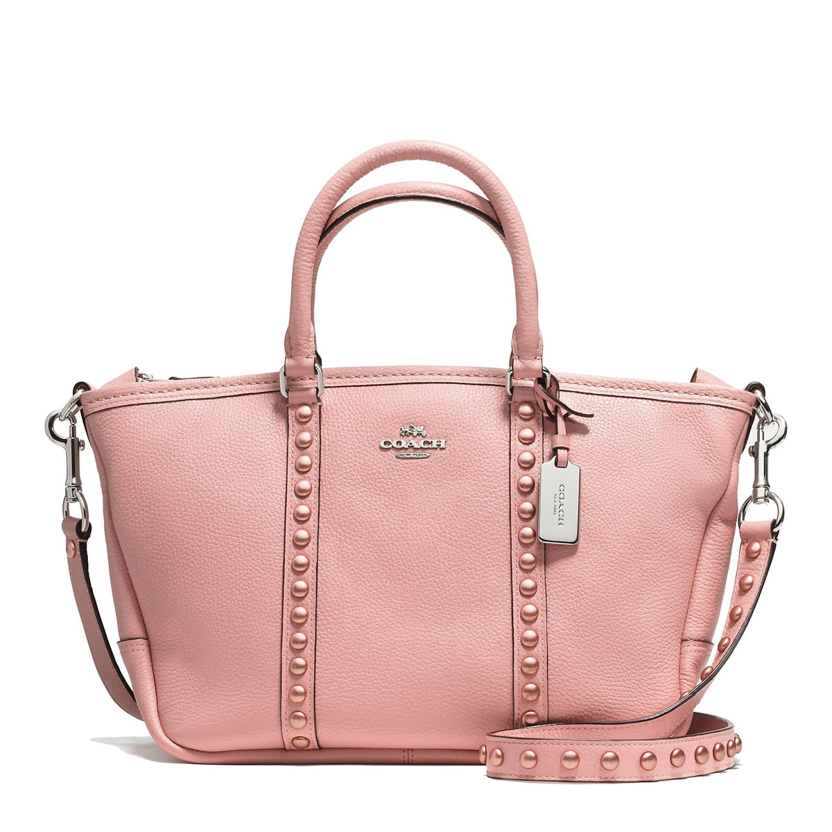 Coach Central Satchel in lacquer rivets pebble leather