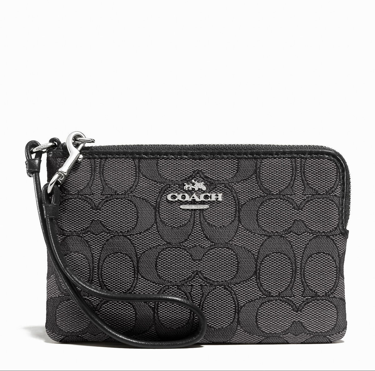 Coach corner zip wristlet in signature fabric