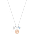 ZODIAC PENDANT, PISCES, TEAL, RHODIUM PLATING