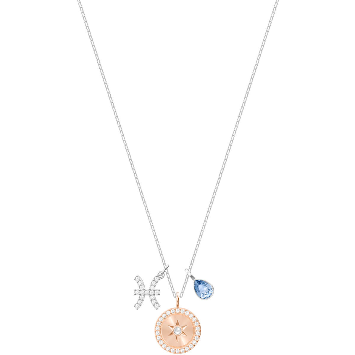 ZODIAC PENDANT, PISCES, TEAL, RHODIUM PLATING