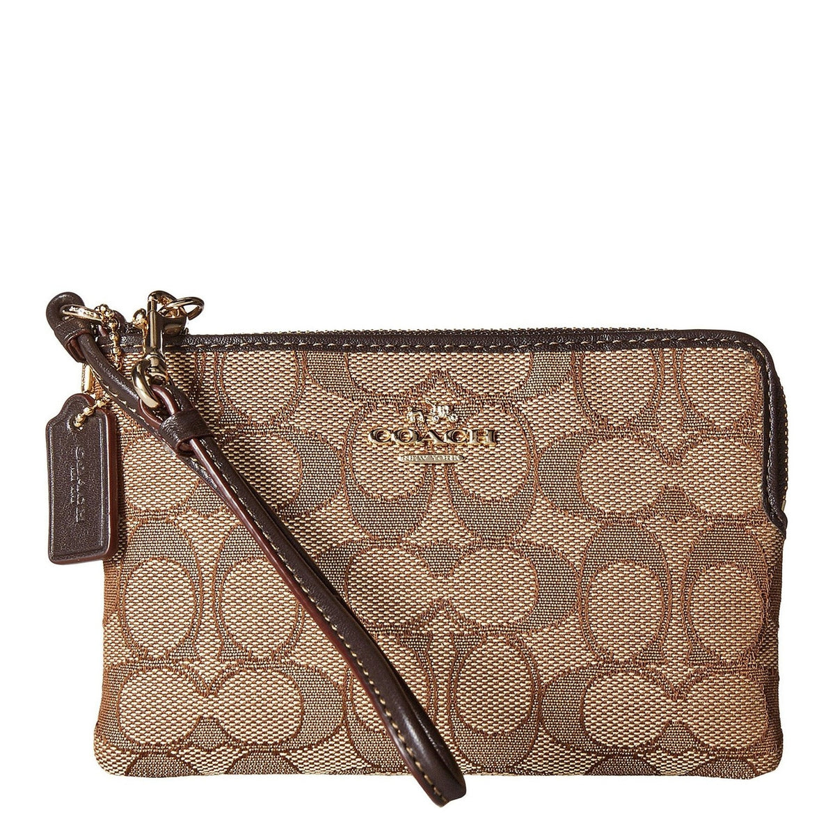 Coach corner zip wristlet in signature fabric