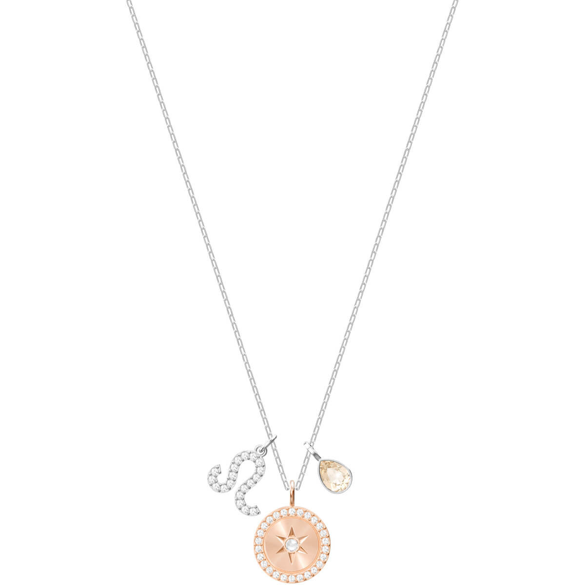 ZODIAC PENDANT, LEO, WHITE, RHODIUM PLATING