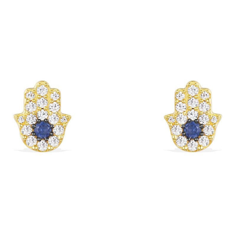 APM Yellow Silver Lucky Hand Stud Earrings