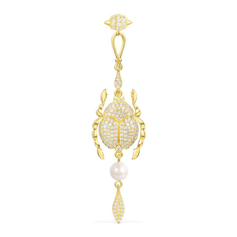 APM Yellow Silver Mono Scarab Earring With Pearl