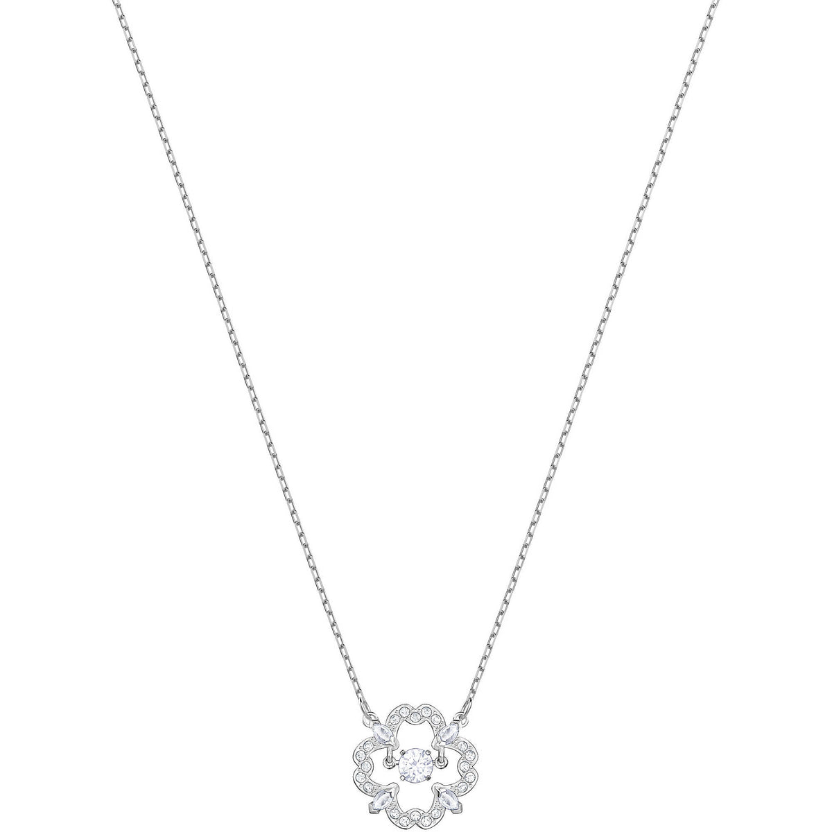 Swarovski Sparkling Dance Flower Necklace, White, Rhodium Plating