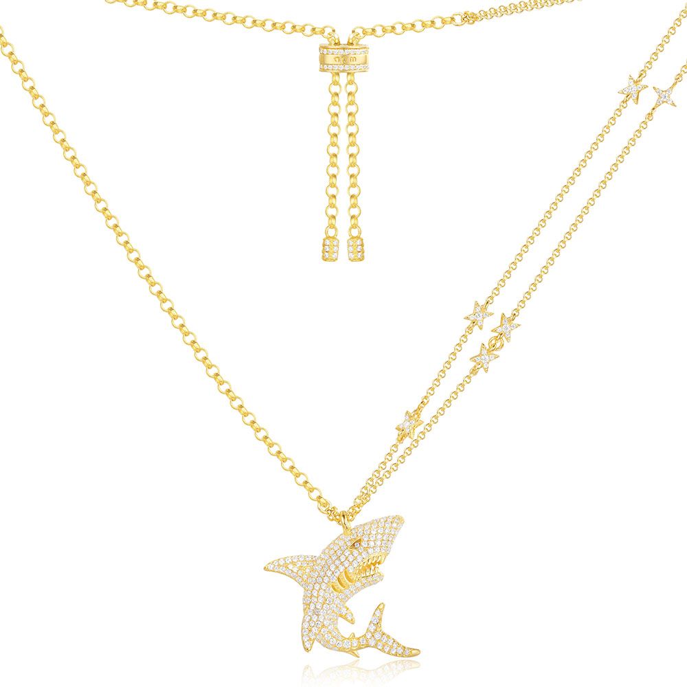APM Yellow Silver Shark Necklace With Stars
