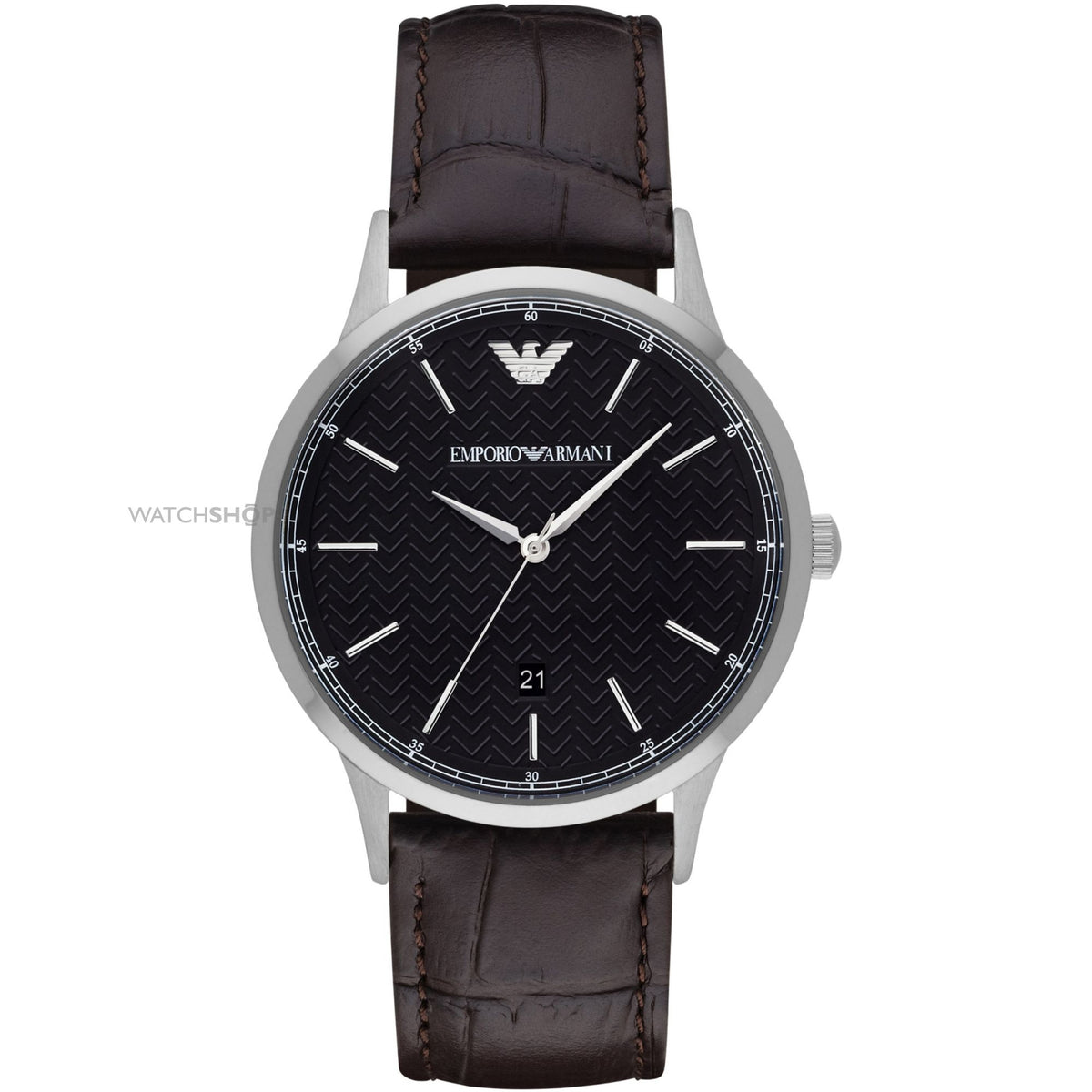 EMPORIO ARMANI Dress Black Dial Leather Men's Dress Watch