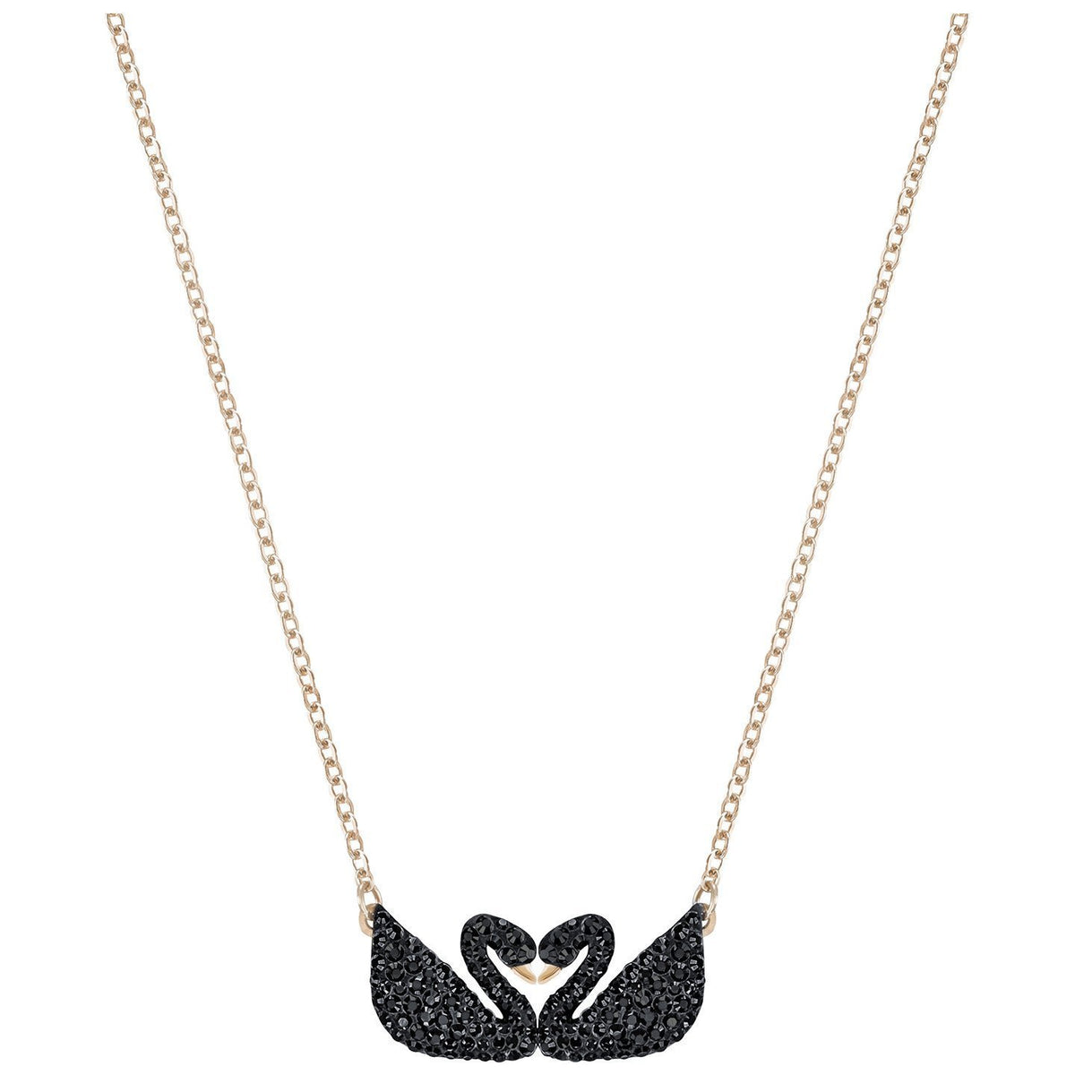 Swarovski Iconic Swan Double Necklace, Black, Rose Gold Plating