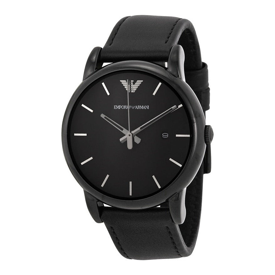 Emporio Armani Classic Black Dial Black Leather Strap Men's Watch