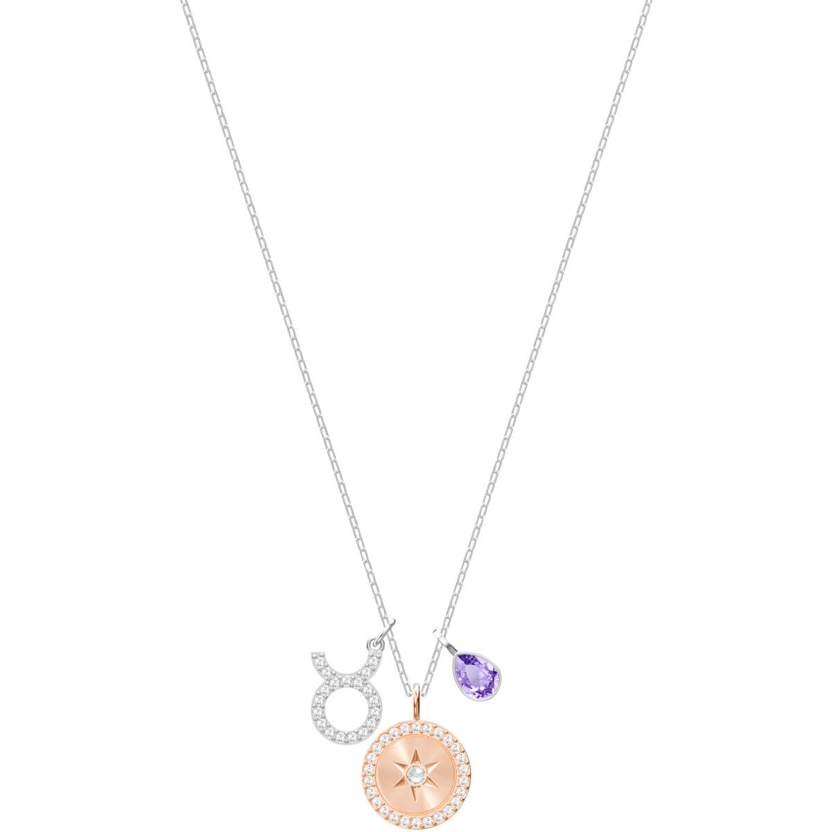 ZODIAC PENDANT, TAURUS, VIOLET, RHODIUM PLATING
