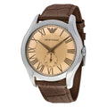 Emporio Armani Men's Classic Brown Leather Quartz Watch With Rose Goldtone Dial