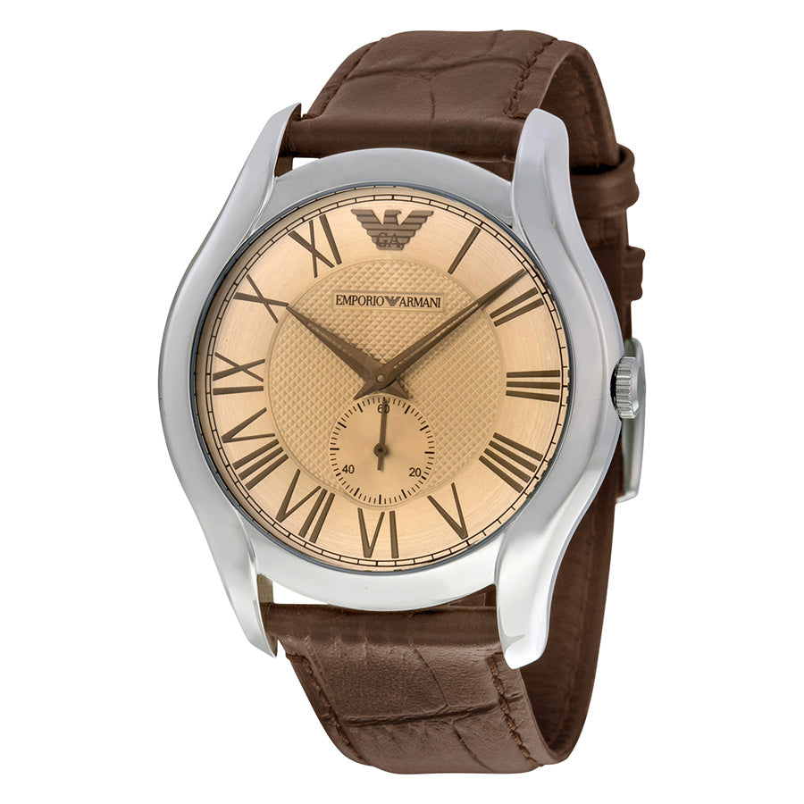 Emporio Armani Men's Classic Brown Leather Quartz Watch With Rose Goldtone Dial