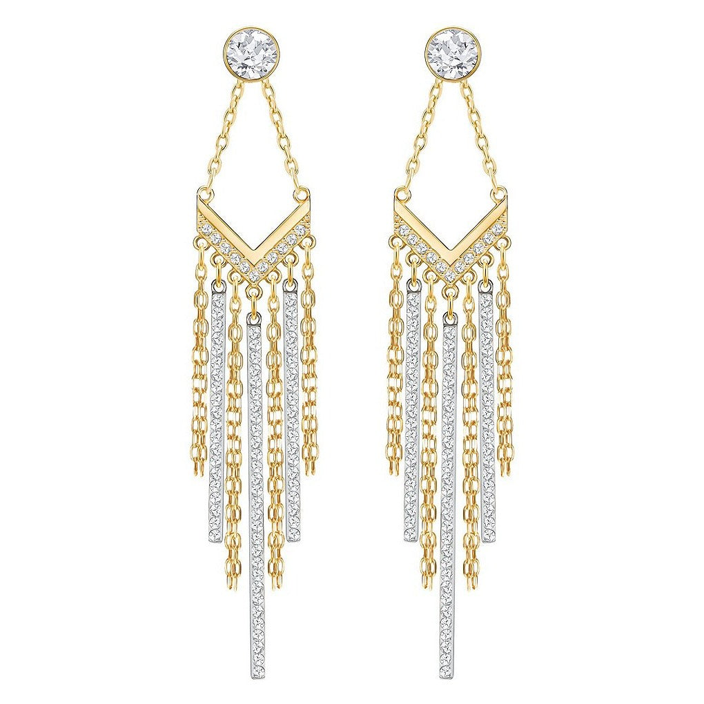 Swarovski Lyrebird Chandelier Pierced Earrings, White, Mixed Plating