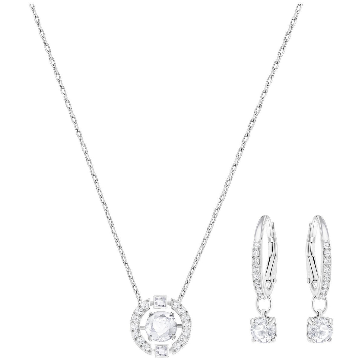 Swarovski Sparkling Dance Round Set, Small, White, Rhodium Plating