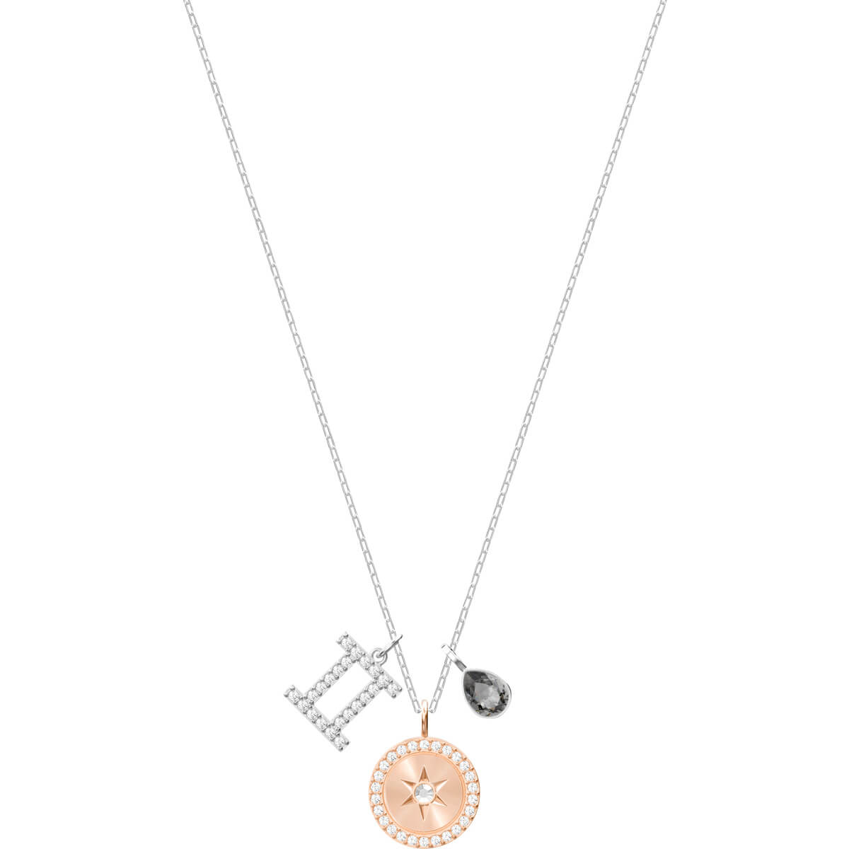 ZODIAC PENDANT, GEMINI, GRAY, RHODIUM PLATING