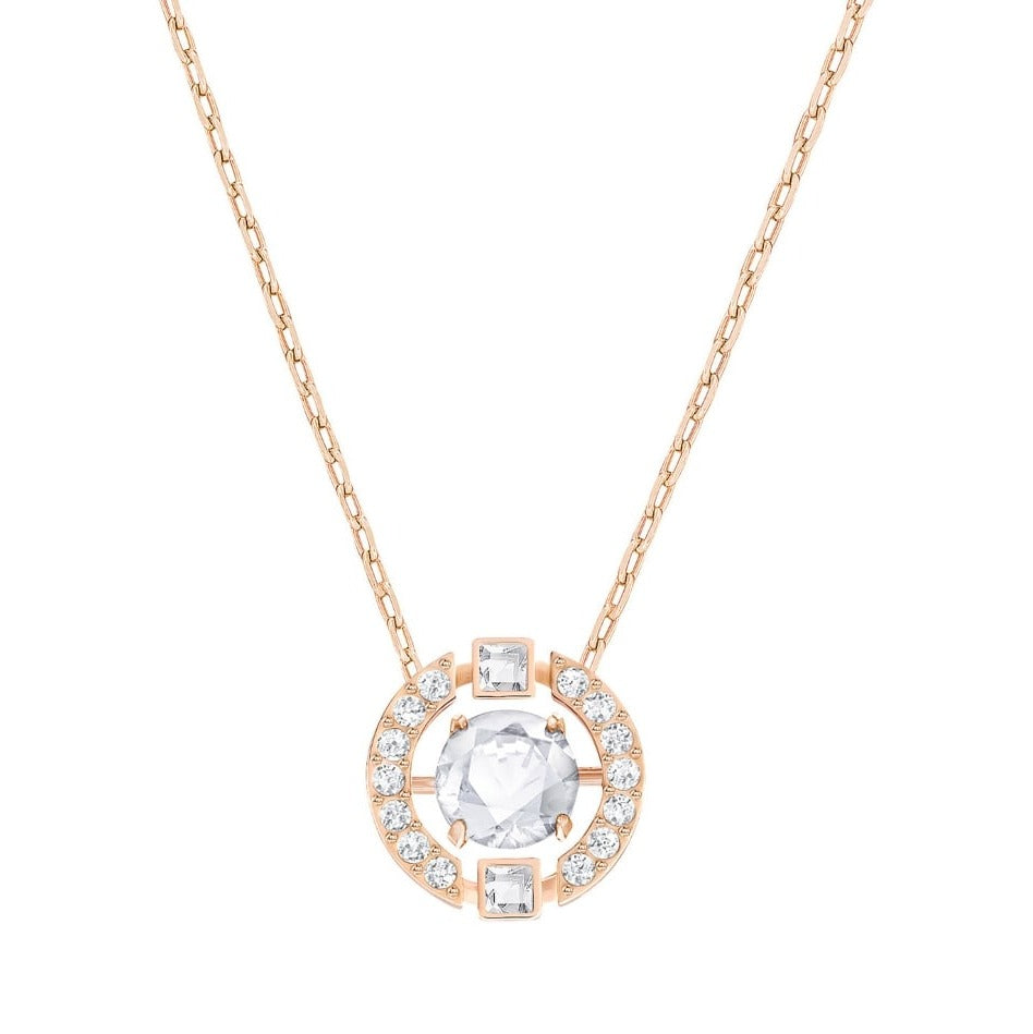 Swarovski Sparkling Dance Round Necklace, White, Rose Gold Plating