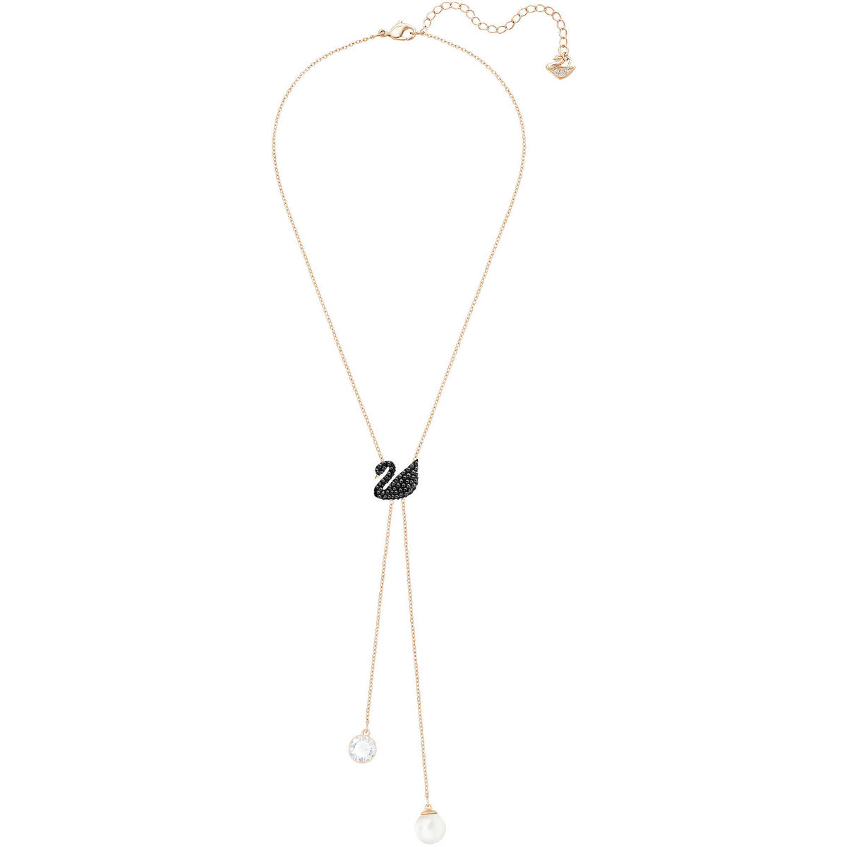 Swarovski Iconic Swan Double Y Necklace, Black, Rose Gold Plating