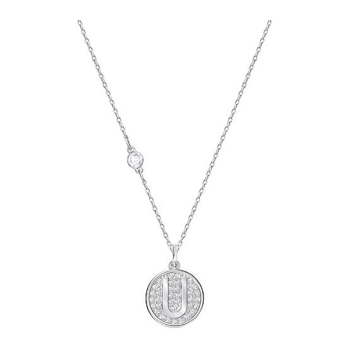 Swarovski Letter U Pendant, White, Rhodium Plating