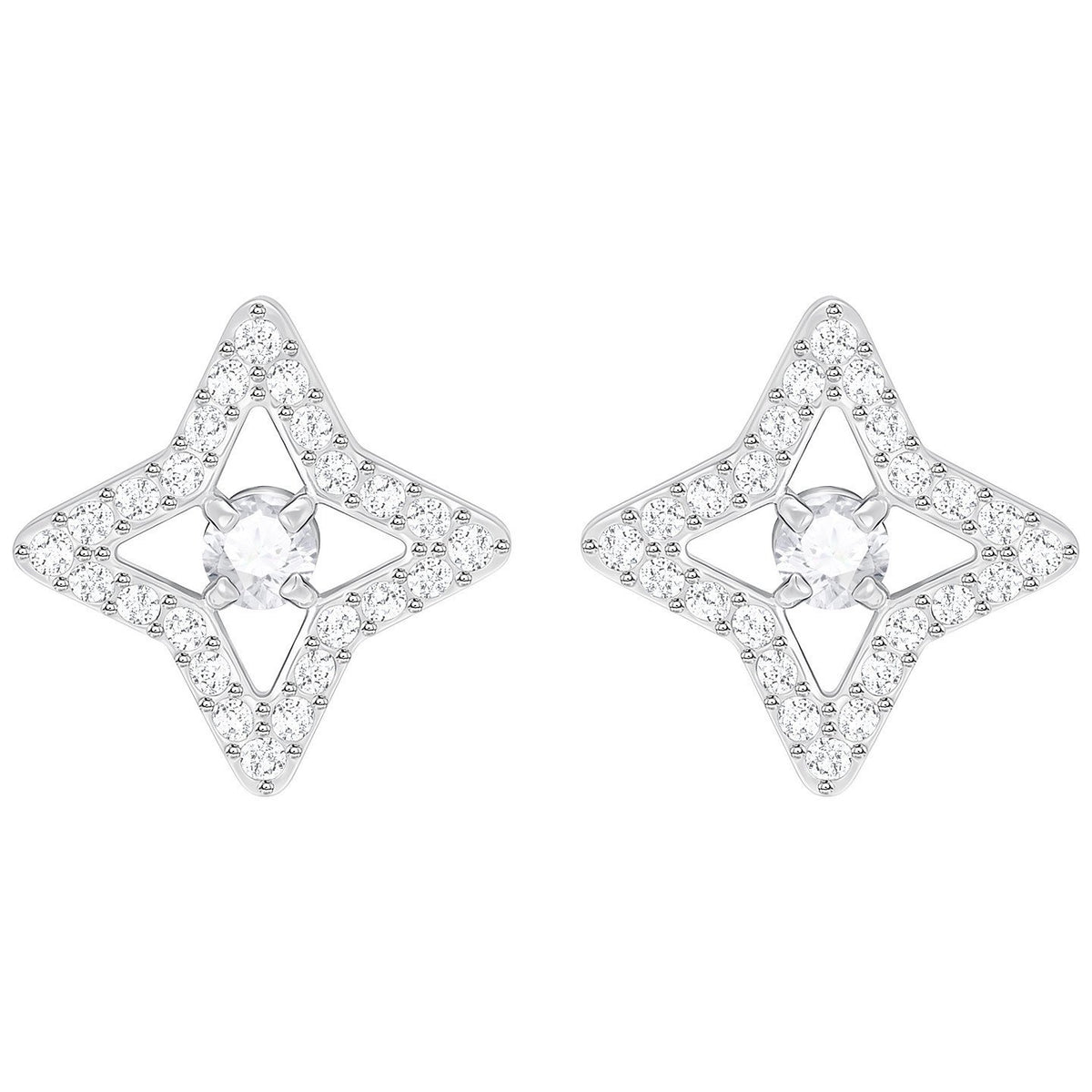Swarovski Sparkling Dance Star Stud Pierced Earrings, White, Rhodium Plating