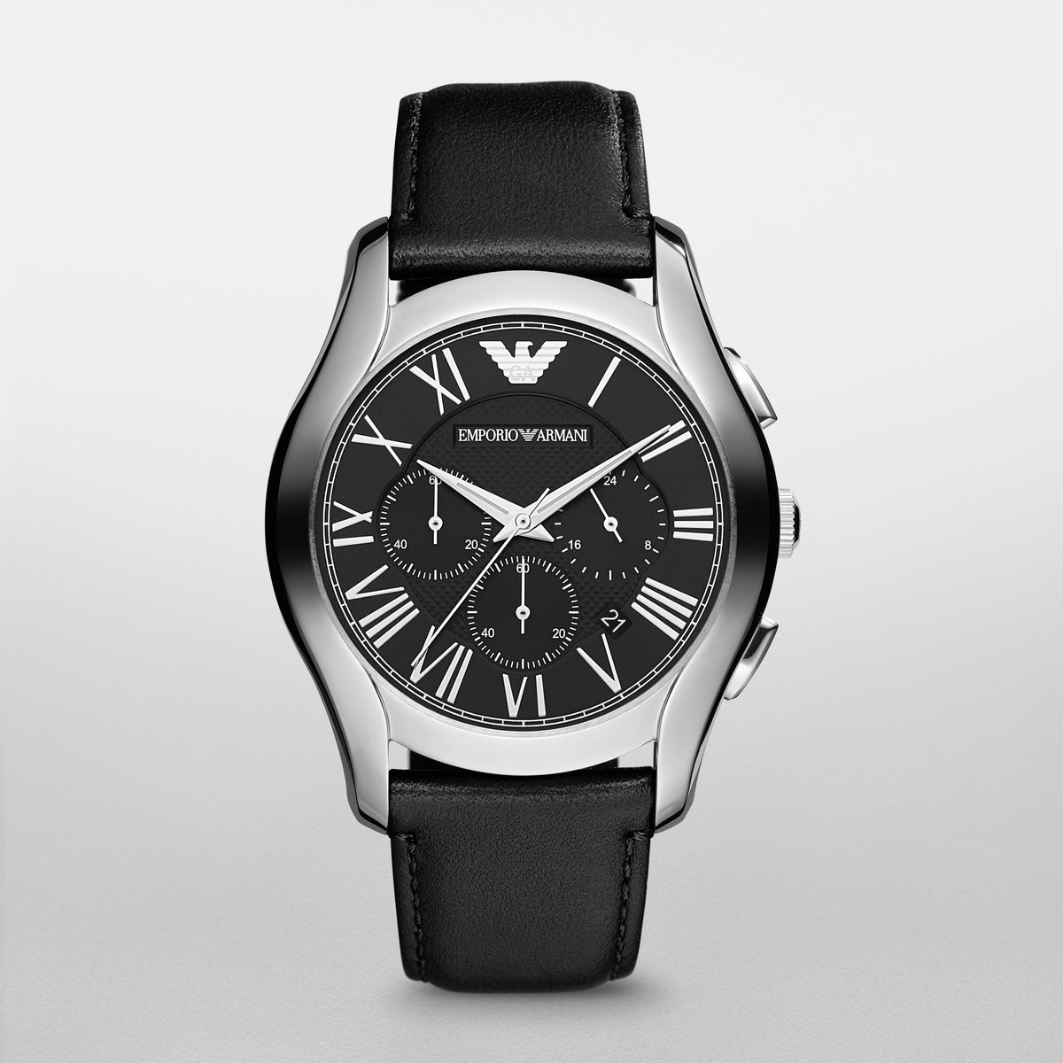 Emporio Armani Men's 44Mm Black Leather Band Steel Case Quartz Watch