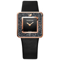 Swarovski Crystalline Square Watch, Leather Strap, Black, Rose Gold Tone