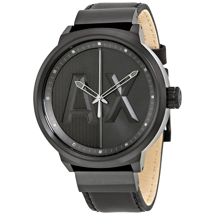 Armani Exchange ATLC Black Dial Black Leather Men's Quartz Watch