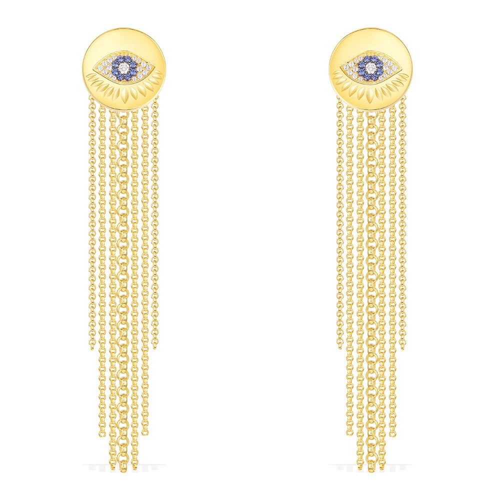 APM Yellow Silver Lucky Eye With Fringe Earrings