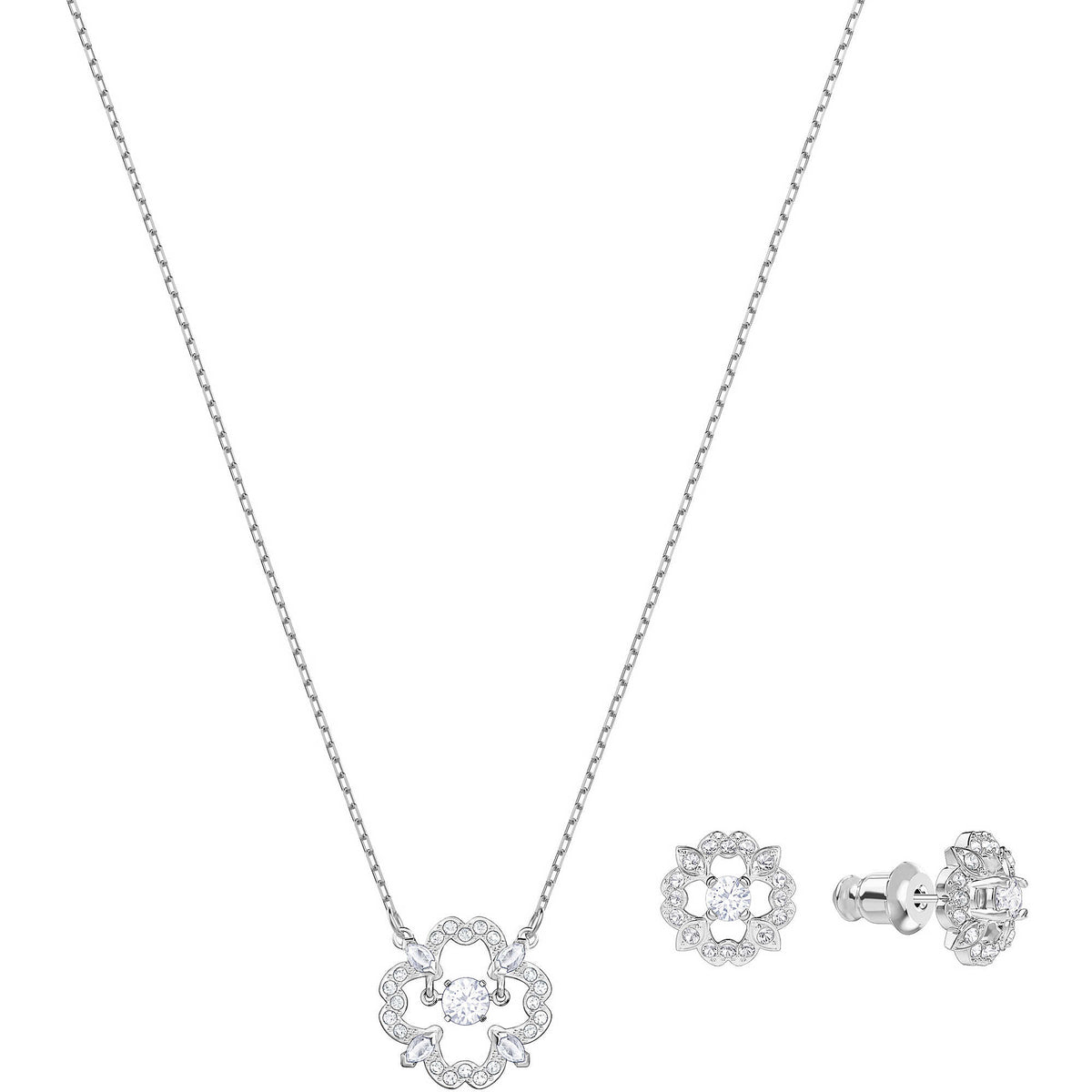 Swarovski Sparkling Dance Flower Set, White, Rhodium Plating