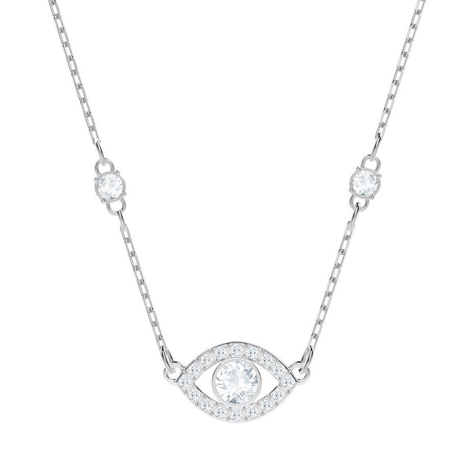 Swarovski Luckily Evil Eye Necklace, White, Rhodium Plating