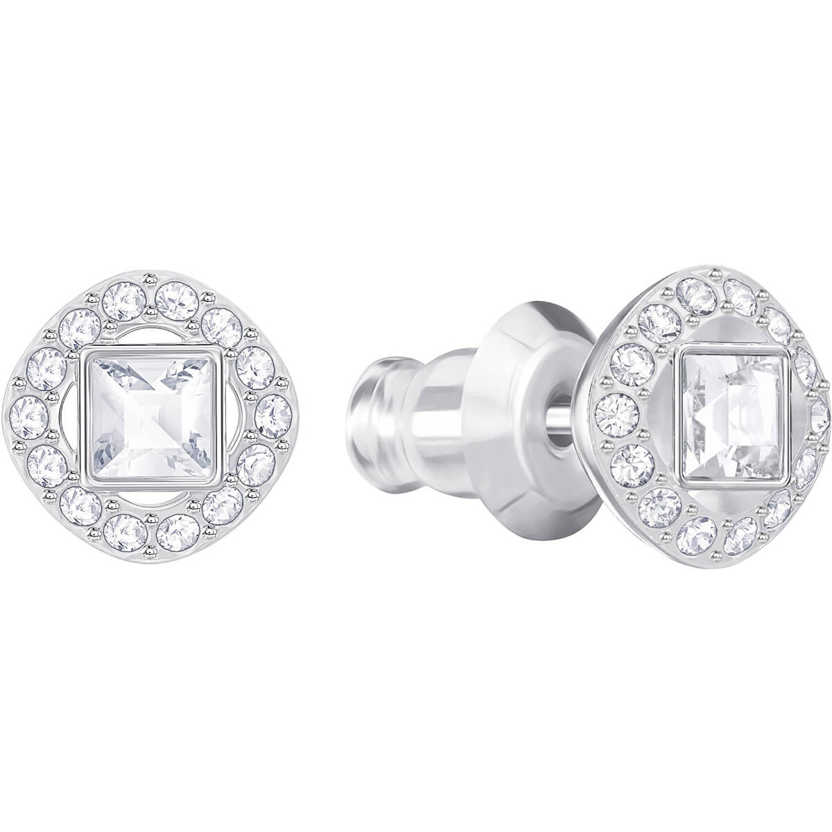 Swarovski ANGELIC SQUARE PIERCED EARRINGS, WHITE, RHODIUM PLATING