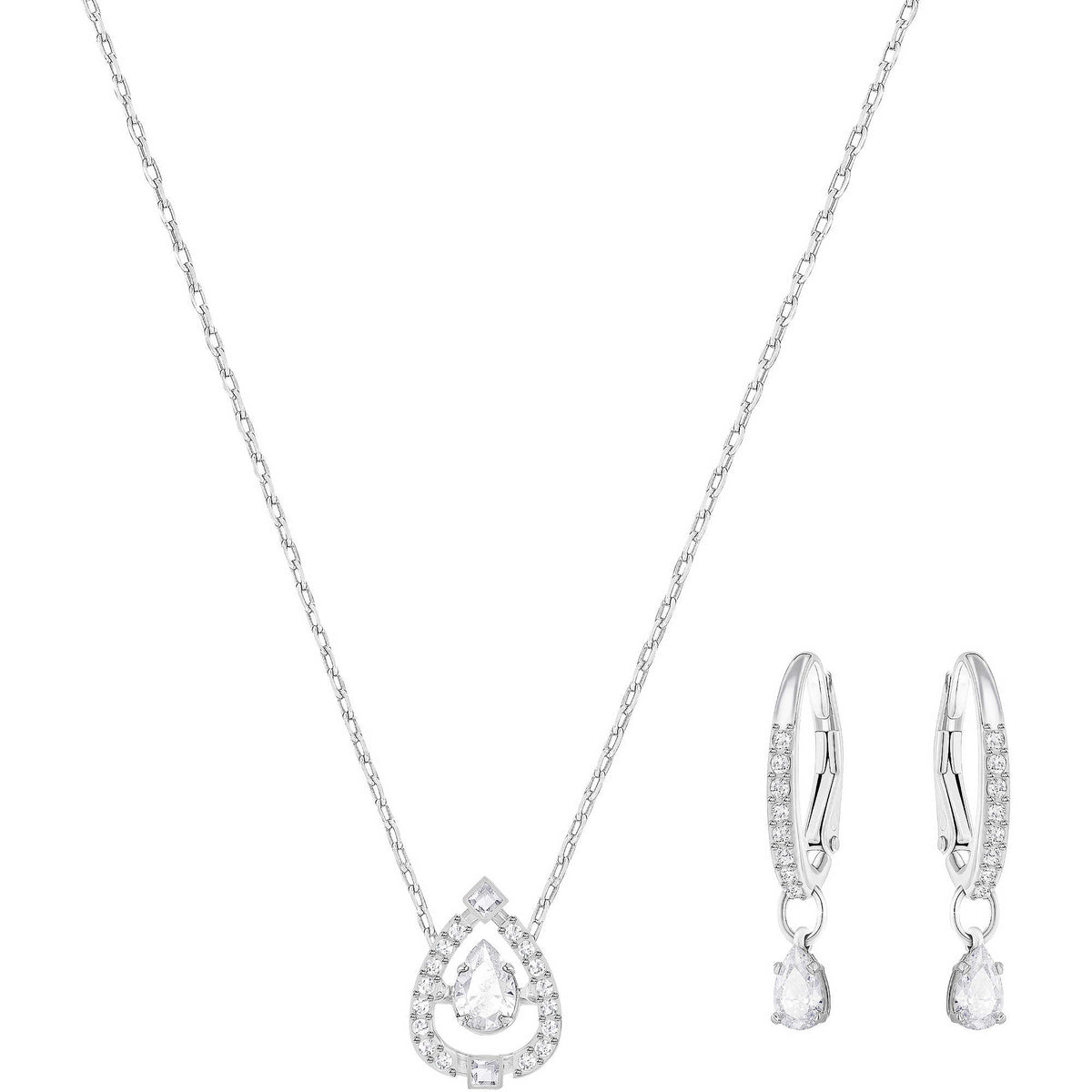 Swarovski Sparkling Dance Pear Set, Small, White, Rhodium Plating