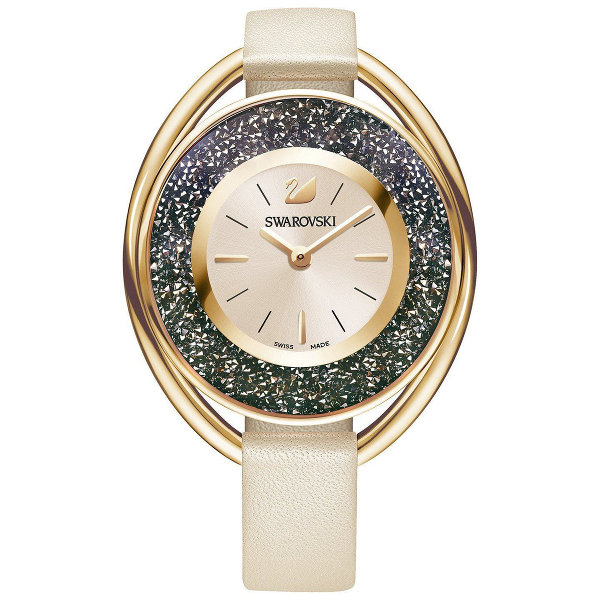 Swarovski Crystalline Oval Watch, Leather Strap, Beige, Rose Gold Tone