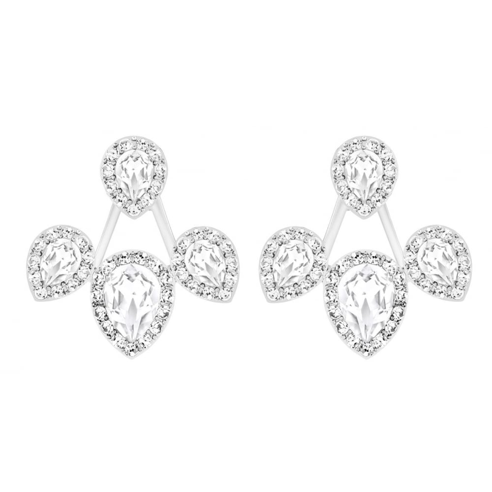 Swarovski Laina Drop Pierced Earring Jackets, White, Rhodium Plating