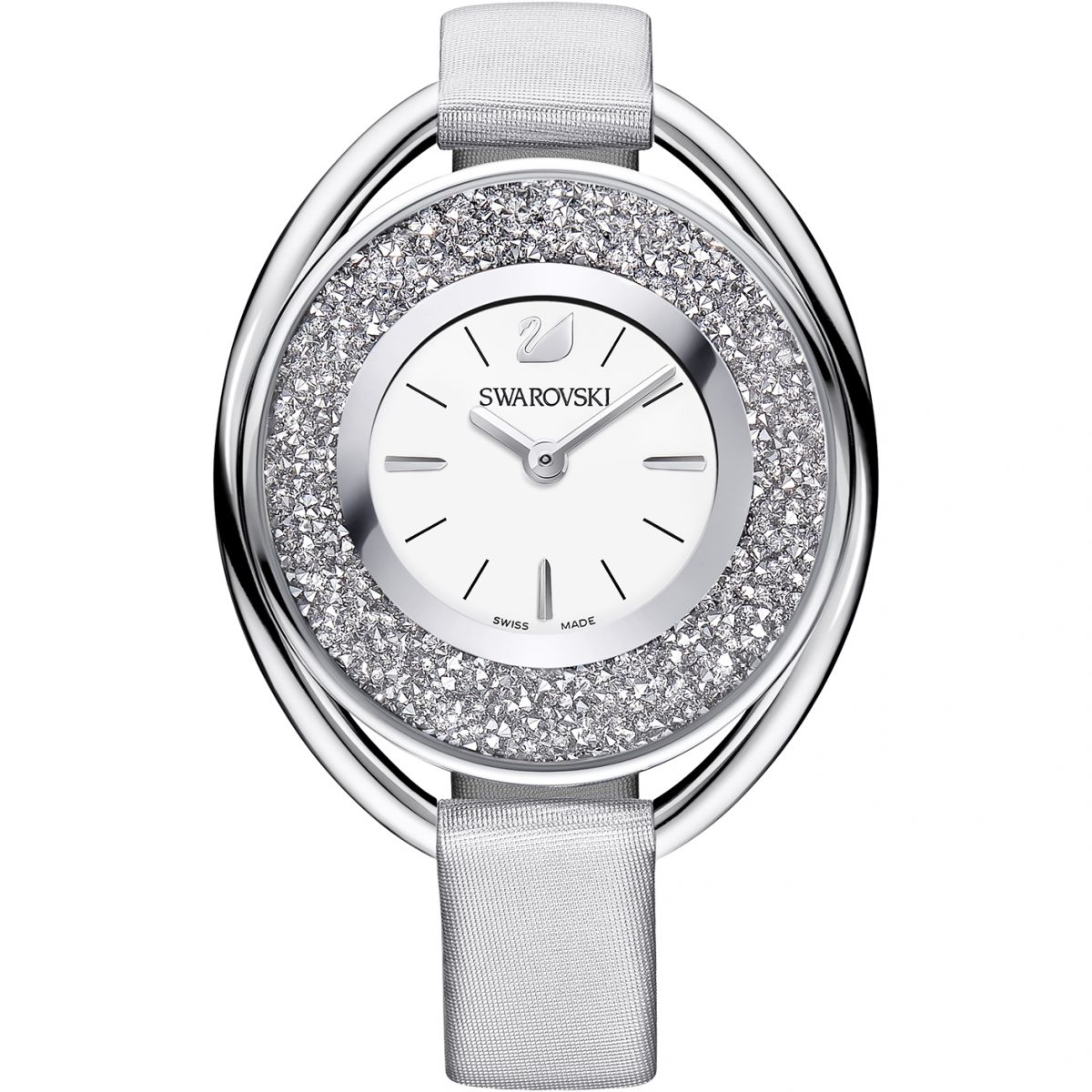 Swarovski Crystalline Oval Watch, Fabric Strap, Gray, Silver Tone