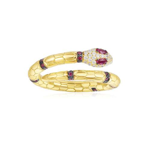 APM Yellow Silver Uraeus Ring With Synthetic Red Stone