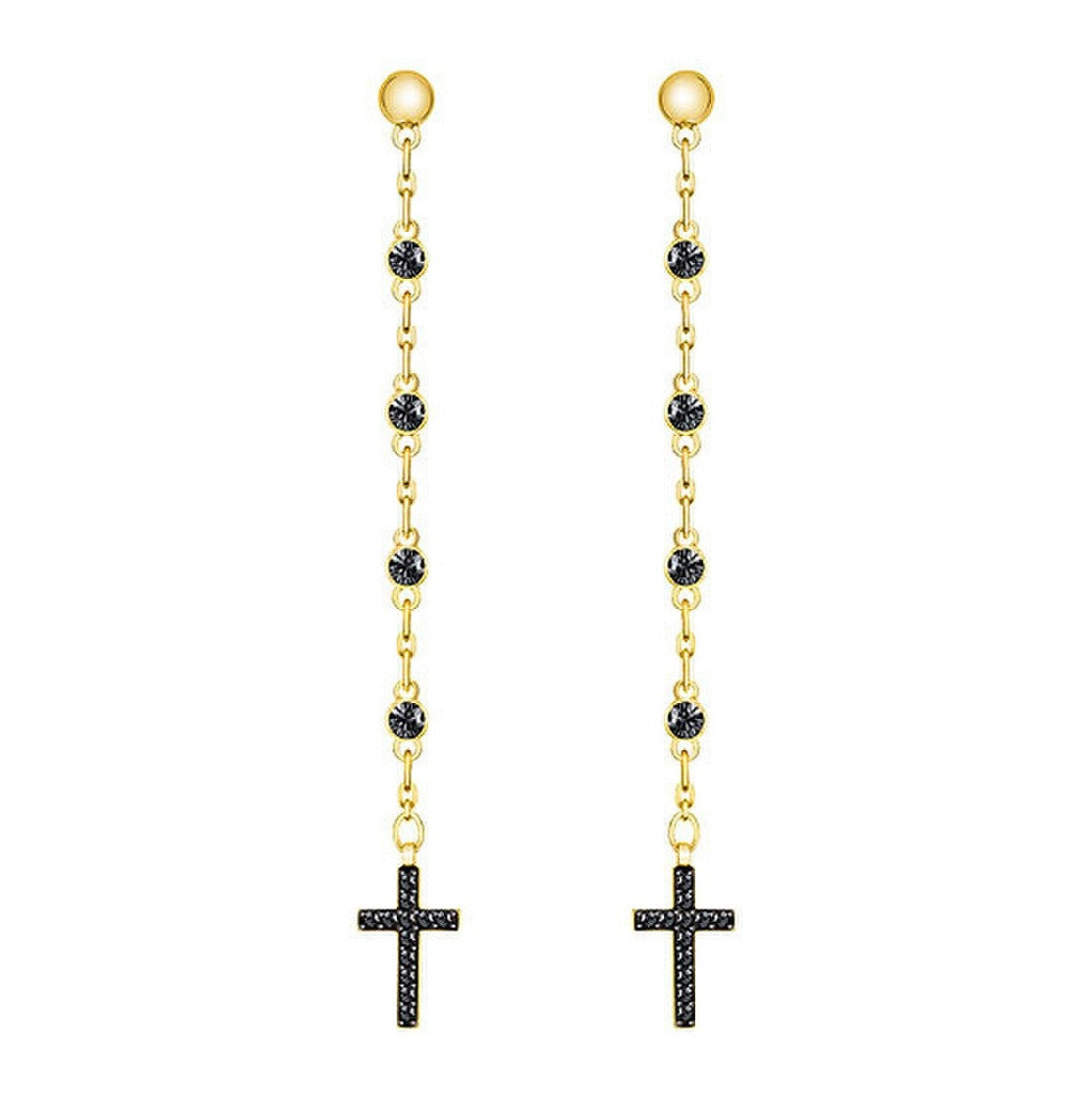 Swarovski Mini Cross Pierced Earrings, Gray, Gold Plating