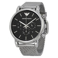 Emporio Armani Classic Chronograph Black Dial Stainless Steel Mesh Men's Watch