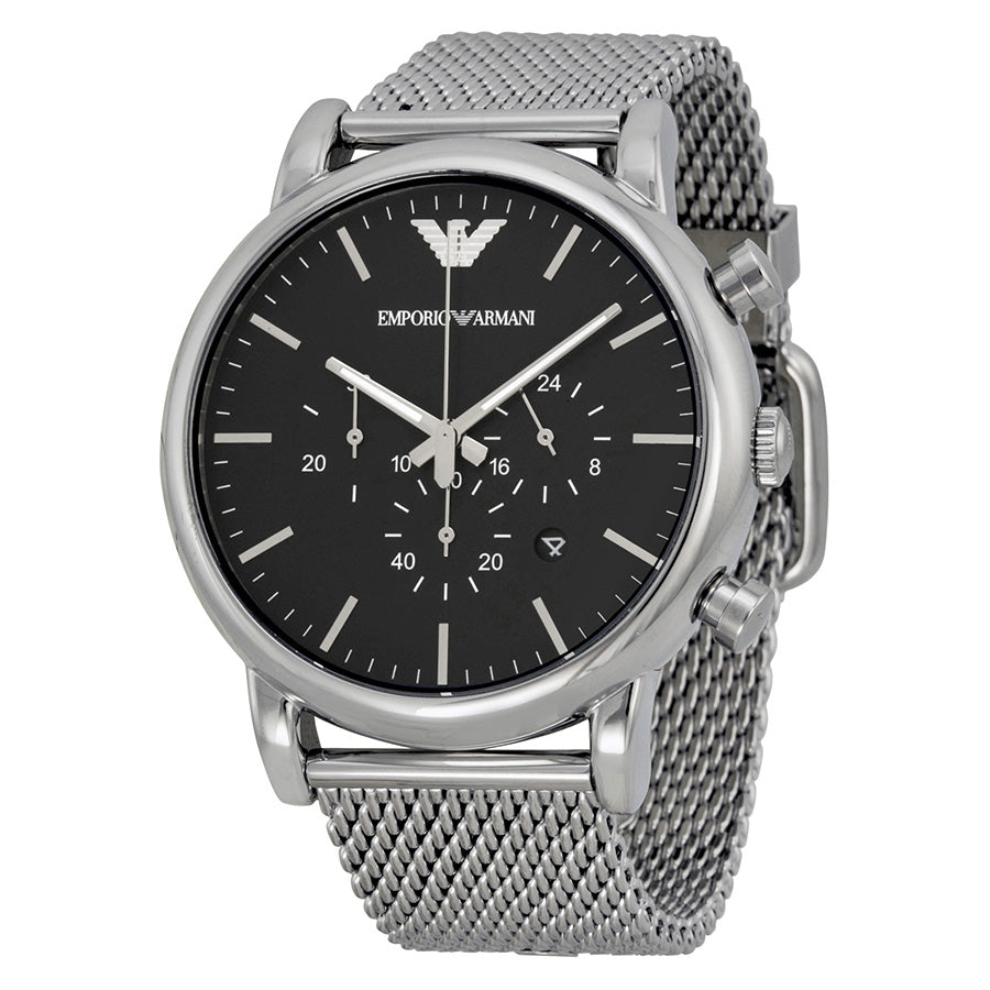 Emporio Armani Classic Chronograph Black Dial Stainless Steel Mesh Men's Watch