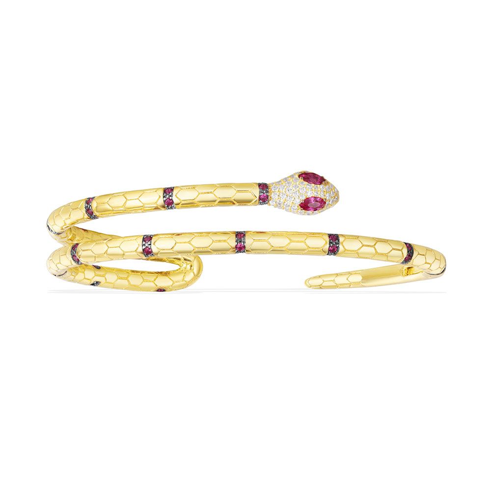 APM Yellow Silver Uraeus Bracelet With Synthetic Red Stone