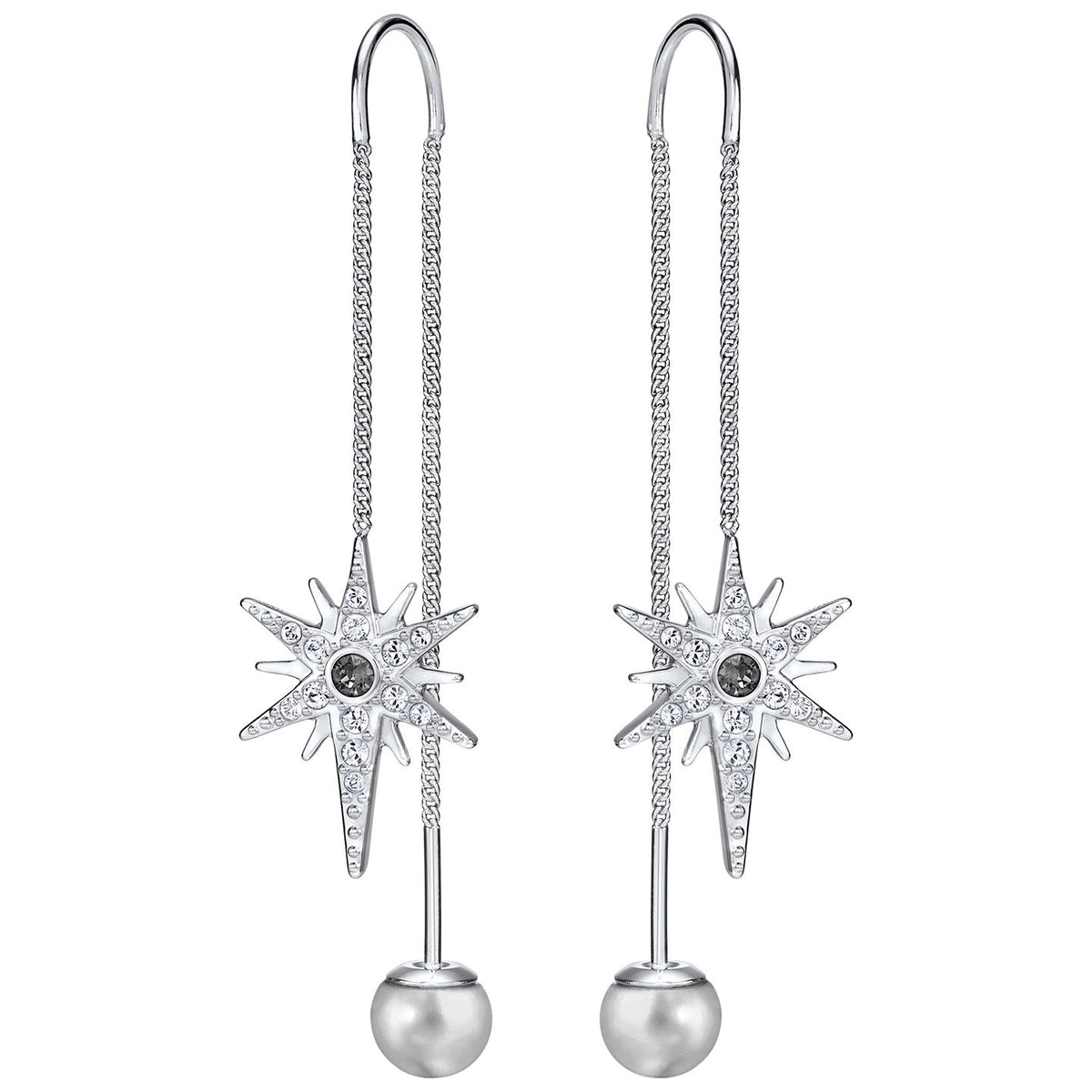 Swarovski Fantastic Chain Pierced Earrings, White, Rhodium Plating